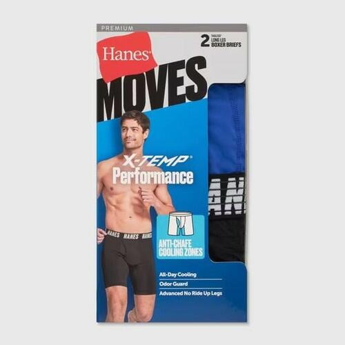 Premium Men's Anti-Chafe X-Temp Long Leg Boxer Briefs 2pk Black/Blue, Small