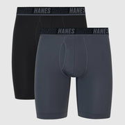 Hanes Moves Men's Anti-Chafe X-Temp Long Leg Boxer Briefs 2pk - Gray/Black M