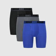 Hanes Men's Anti-Chafe Long Leg Boxer Briefs 3pk - Black/Gray/Blue L