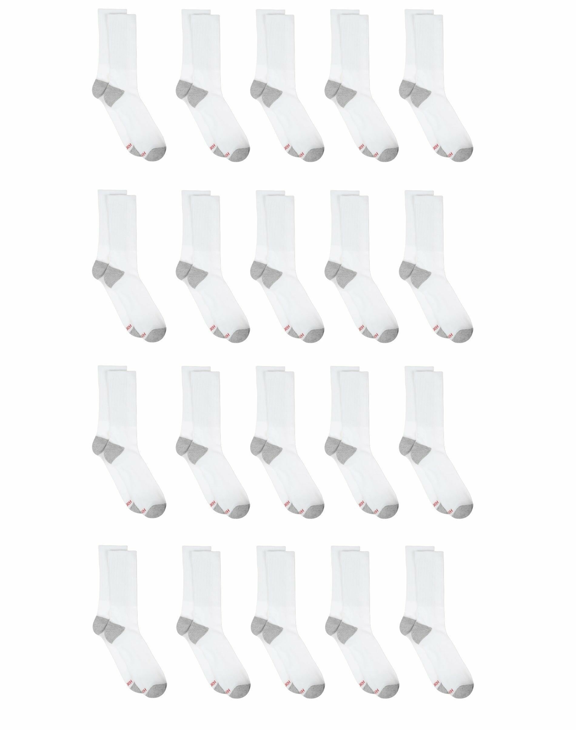 Hanes Men's Lightweight Comfort Super Value Crew Socks 20pk - White/Gray 6-12