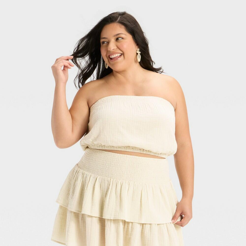 Women's Crinkle Gauze Tube Top - Universal Thread™ Tan XXL