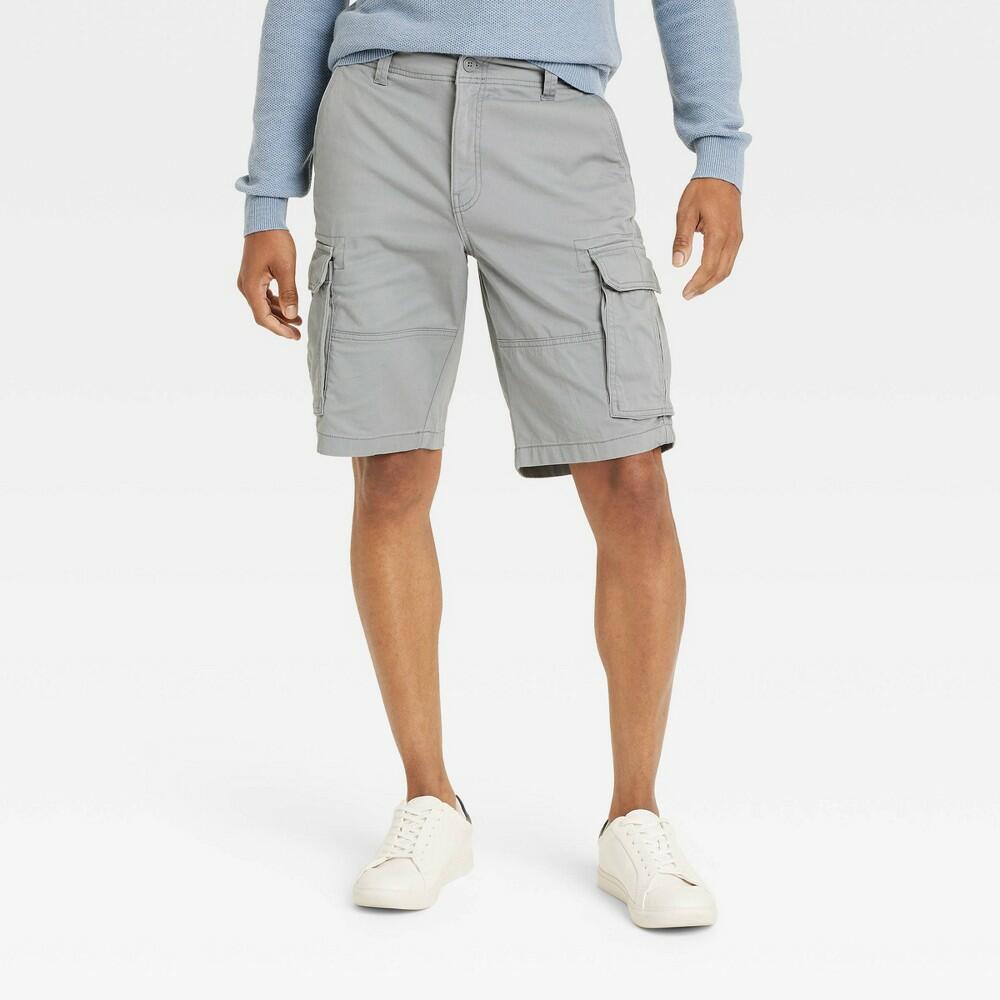 Men's 11" Cargo Shorts - Goodfellow & Co™ Gray 30: Midweight Cotton-Spandex Blend, Fly Button Closure
