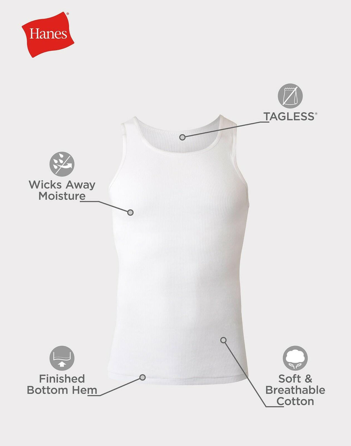 Hanes Men Tank Top Undershirt Pack, Cool & Breathable Cotton, 6 Pack White - L