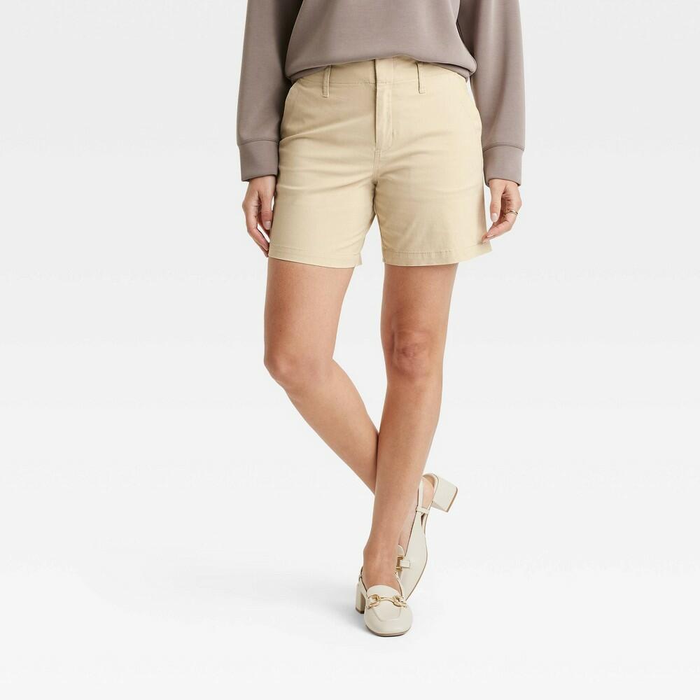 Women's High-Rise Chino Shorts - A New Day™ Tan 8: Cotton-Spandex Blend, Front Pocket, Belt Loops