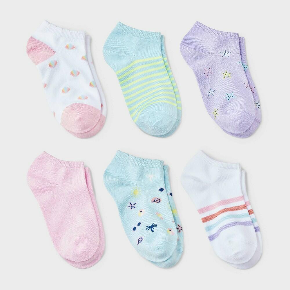 Girls' 6pk Shells Super Soft No Show Socks - Cat & Jack™ Assorted Colors M