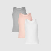 Hanes Originals Girls' 3pk Solid Ribbed Tank Top - White/Pink/Gray L