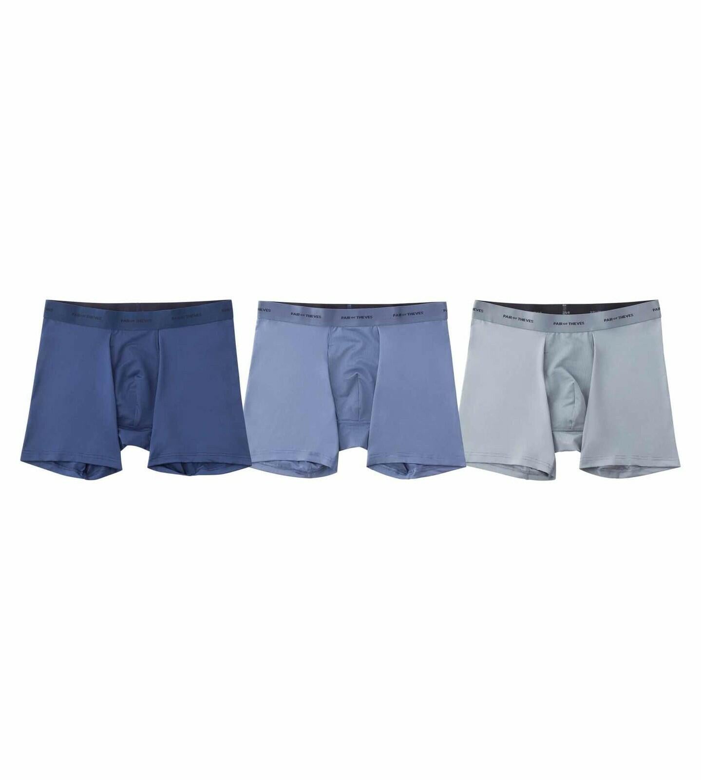 Pair of Thieves Men Quick Dry Boxer Briefs | 3 Pack Blue/Green/Gray Large