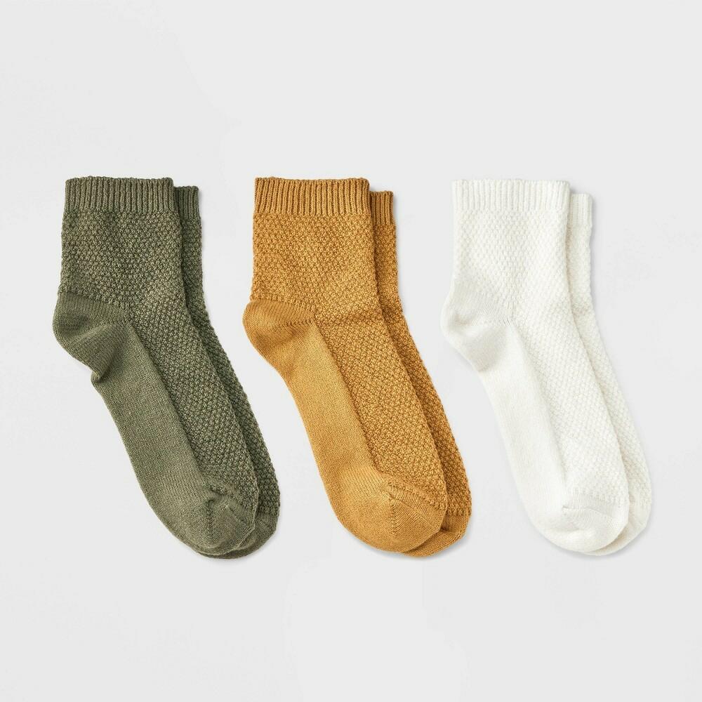 Women's Textured 2) 3pks Ankle Socks Auden Ivory/Gold/Olive 4-10