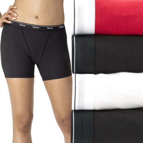 Hanes Women's Originals Mid-Thigh Boxer Brief Cotton Assorted, 4-Pack