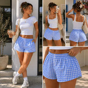 Women’s Blue White Gingham Cotton Boxer Shorts Size Small