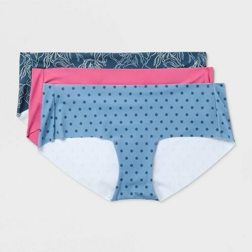 Women's 3pk Invisible Edge Hipster Underwear - Auden™ Blue Horses/Rose/Blue XS