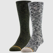 Signature Gold by Goldtoe Men's Rag Crew Camp Socks 2pk - White-Black/Olive 6-12