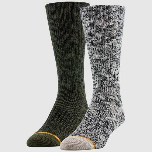 Signature Gold by Goldtoe Men's Rag Crew Camp Socks 2pk - White-Black/Olive 6-12