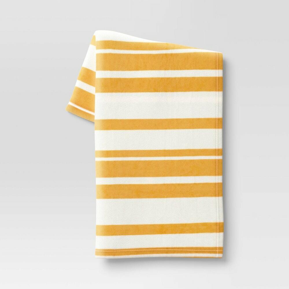 Printed Plush Striped Throw Blanket Yellow - Room Essentials™: Cozy, Soft