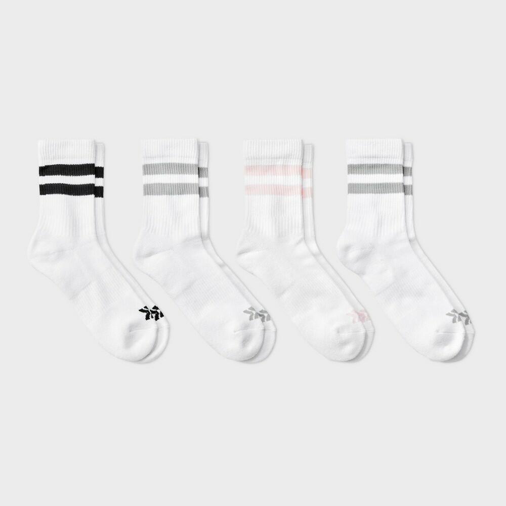 Women's Cushioned Striped 4pk Short Crew Sock All In Motion White/Gray/Pink 4-10
