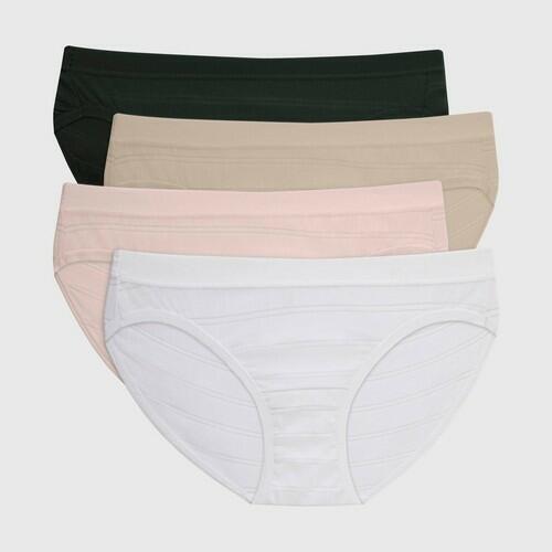 Hanes Premium Women's 4pk Breathable Ribbed Bikini Underwear White/Beige/Black M