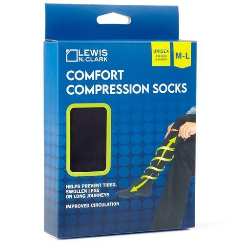 Lewis N. Clark Comfort Compression Socks Black M/L Crew Height, Swelling Relief