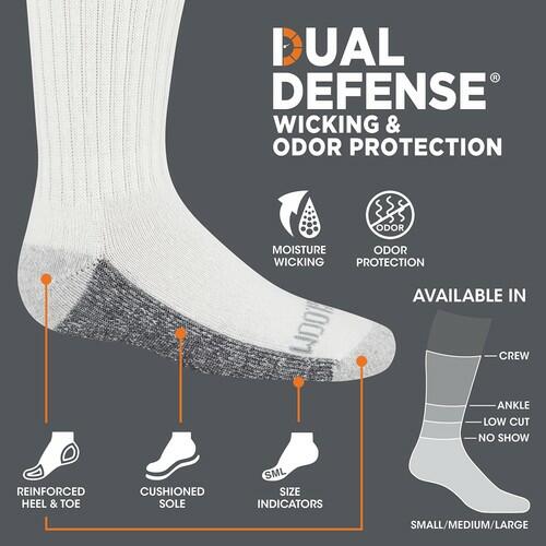 Fruit of the Loom Boys Dual Defense Socks Wicking and Odor Control 10Pk Gray