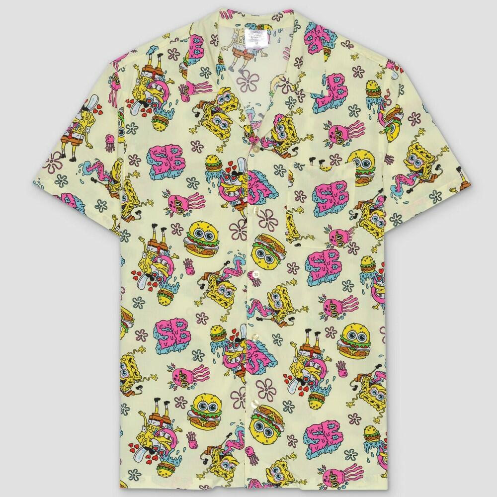 Men's SpongeBob SquarePants Short Sleeve Button-Down Shirt - Ivory S