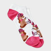 Women's Cowgirl Low Cut Socks - White/Pink 4-10: Animal Icon Pattern