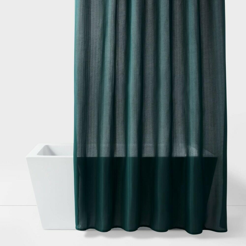 72"x84" Extra Long Herringbone Fabric Shower Curtain Dark Green Room Essentials