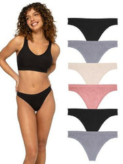 Fruit of the Loom Women's No Show Seamless Thong - 6 Pack - Colors May Vary, 5