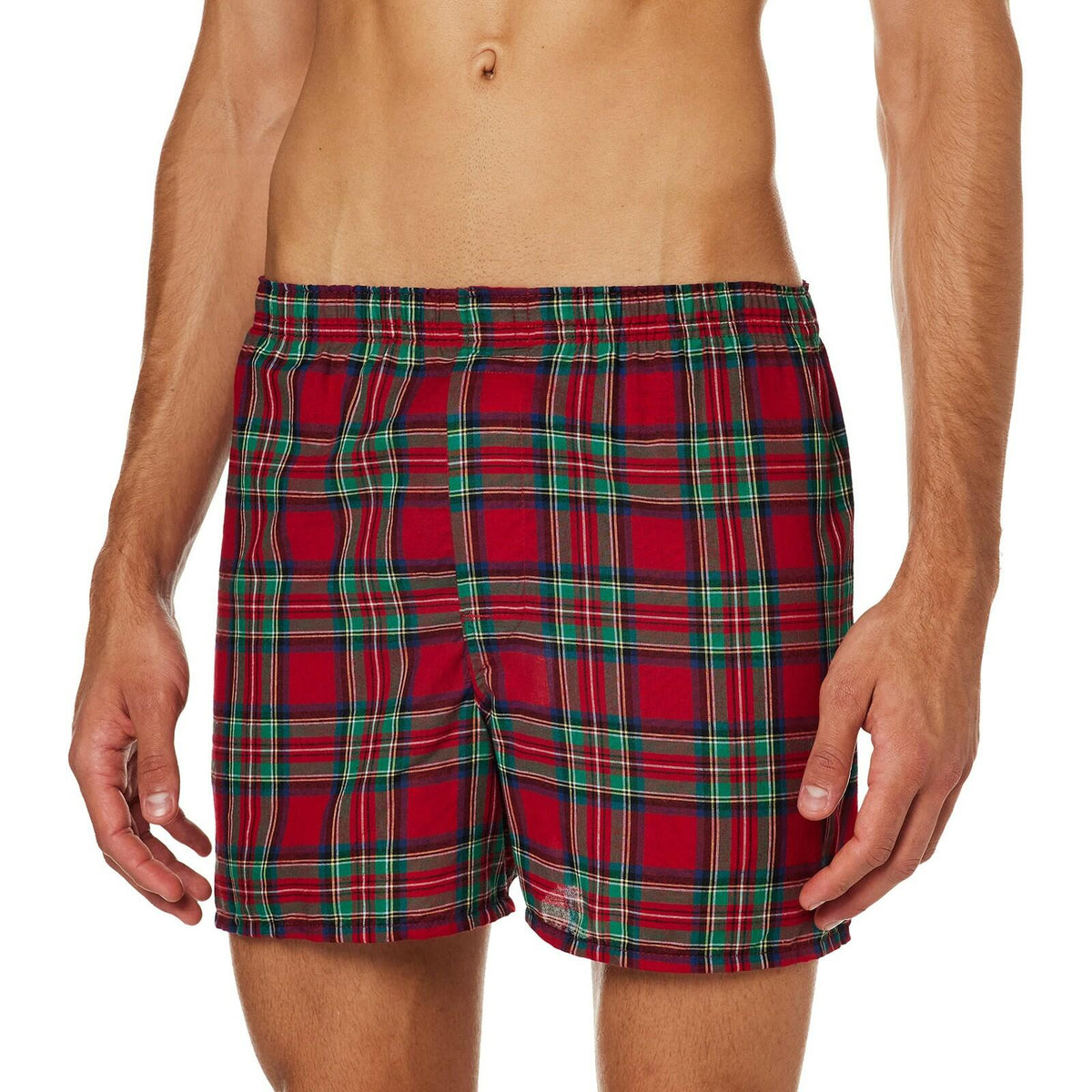 Hanes Men's 2-Pack Inside Exposed Waistband Woven Boxers, Tartan Plaid, Large