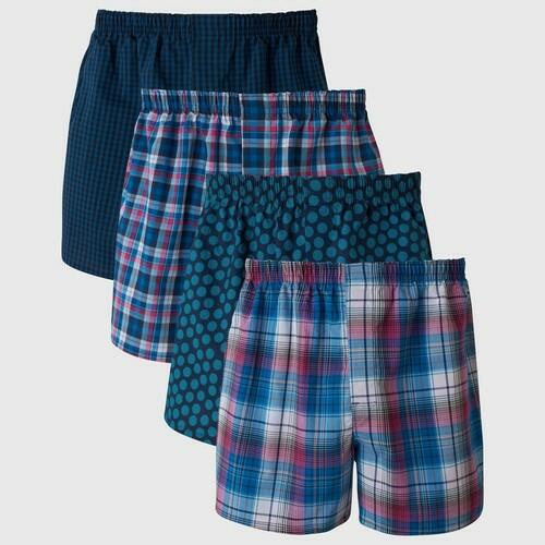 Hanes Premium Men s Stretch Woven Boxer Shorts 4pk - Blue/Green - Small (28-30)