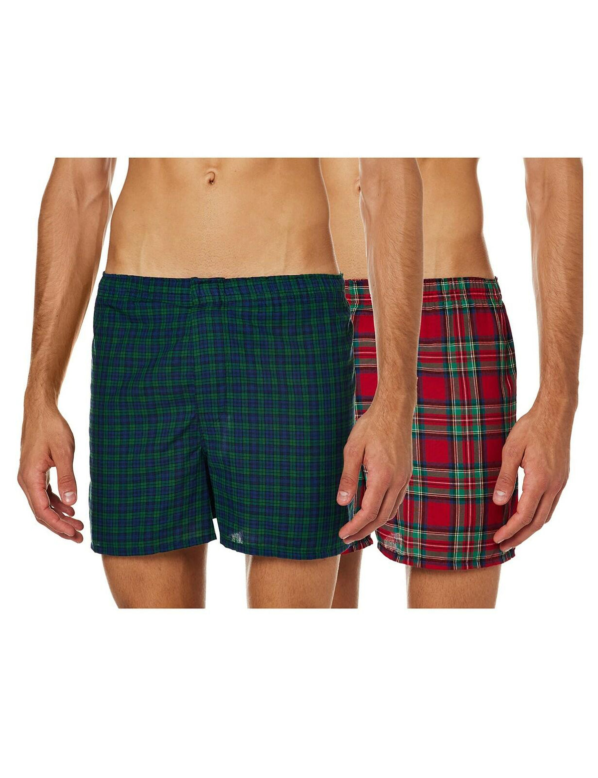 Hanes Men's 2-Pack Inside Exposed Waistband Woven Boxers, Tartan Plaid, Large