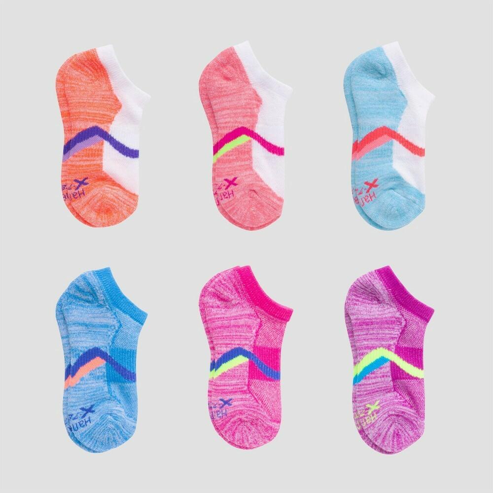 Hanes Premium Girls' 6pk Striped No Show Athletic Socks Colors May Vary M 10.5-4