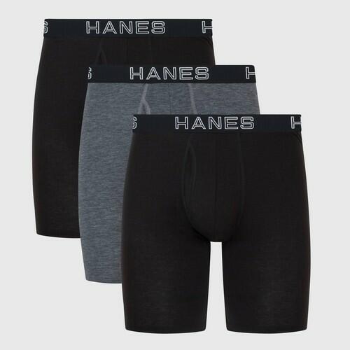 Hanes Premium Men's 3pk Long Leg Boxer Briefs Total Support Pouch - Black/Gray S