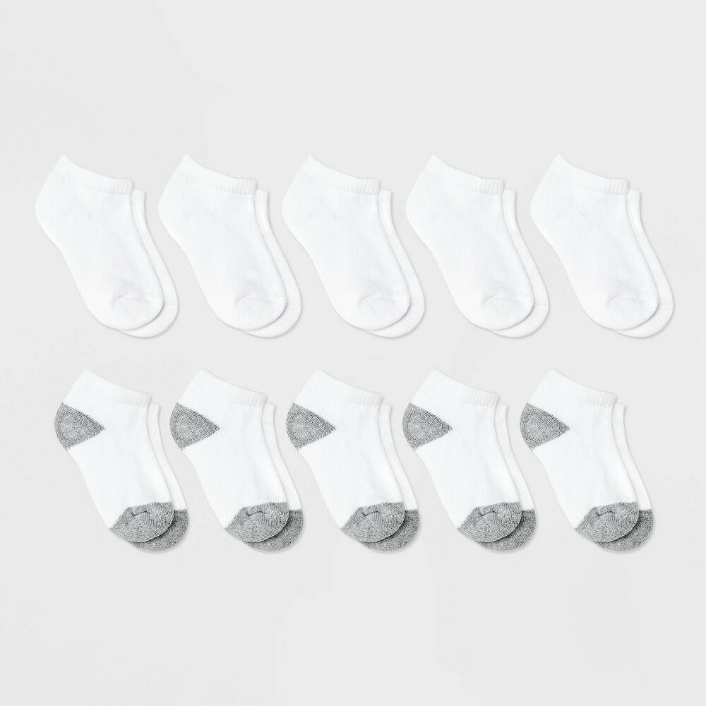 Cat & Jack Boys' Low Cut Athletic Socks 10pk - White - M