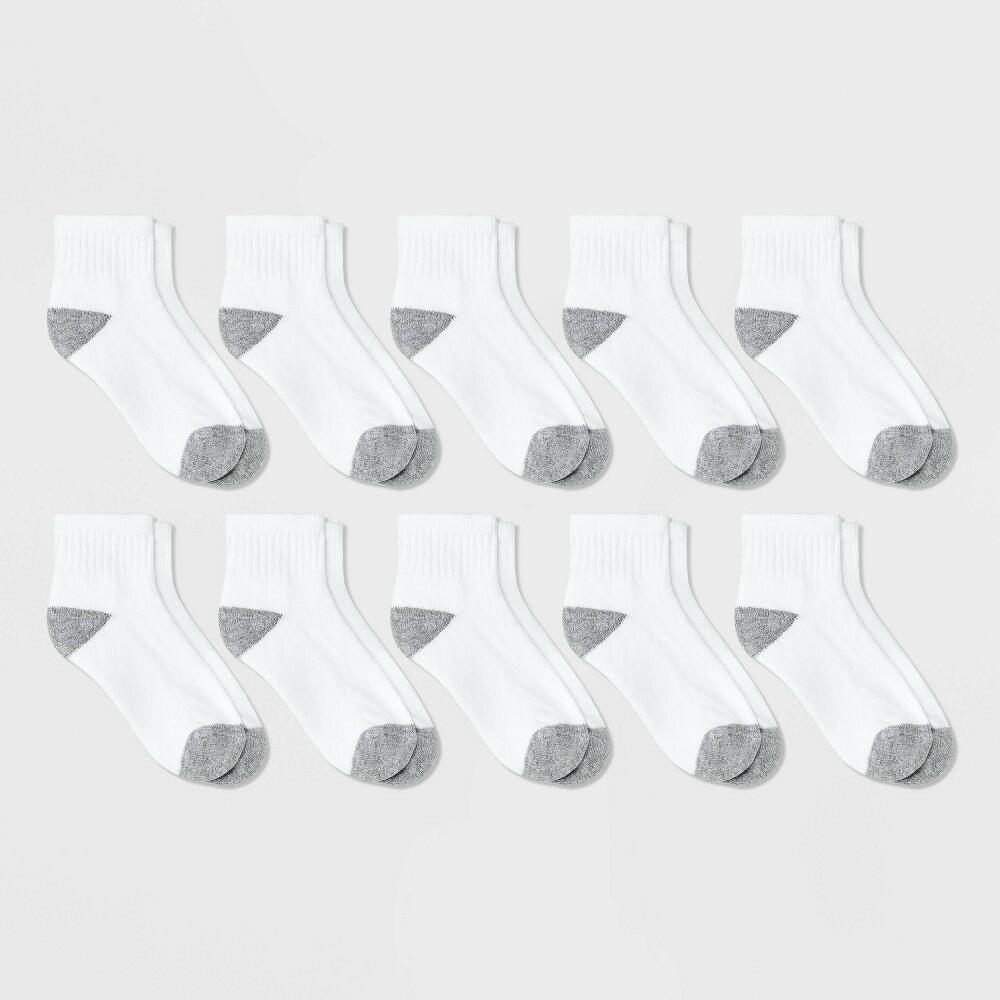Cat & Jack Boys' Ankle Athletic Socks 10pk - White - L