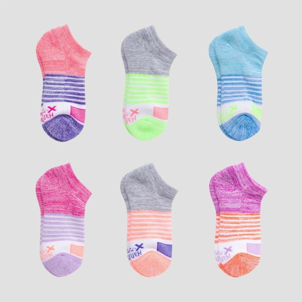 Hanes Premium Girls 6pk Striped NoShow Athletic Solid Socks Colors Vary M 10.5-4