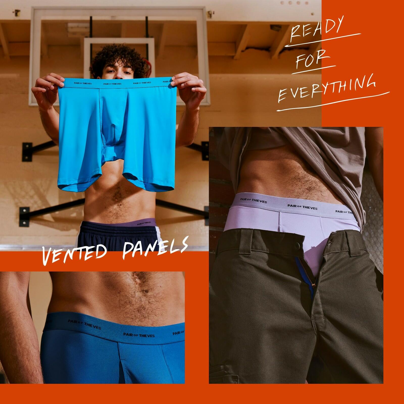 Pair of Thieves Men Quick Dry Boxer Briefs | 3 Pack Blue/Green/Gray Large
