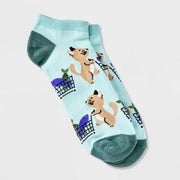 Women's Shopping Cats Low Cut Socks - 3 Pack Aqua 4-10