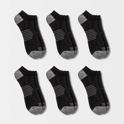 Men's Striped Arch No Show Socks 6pk - All In Motion™ Black 6-12