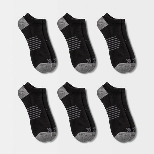 Men's Striped Arch No Show Socks 6pk - All In Motion™ Black 6-12