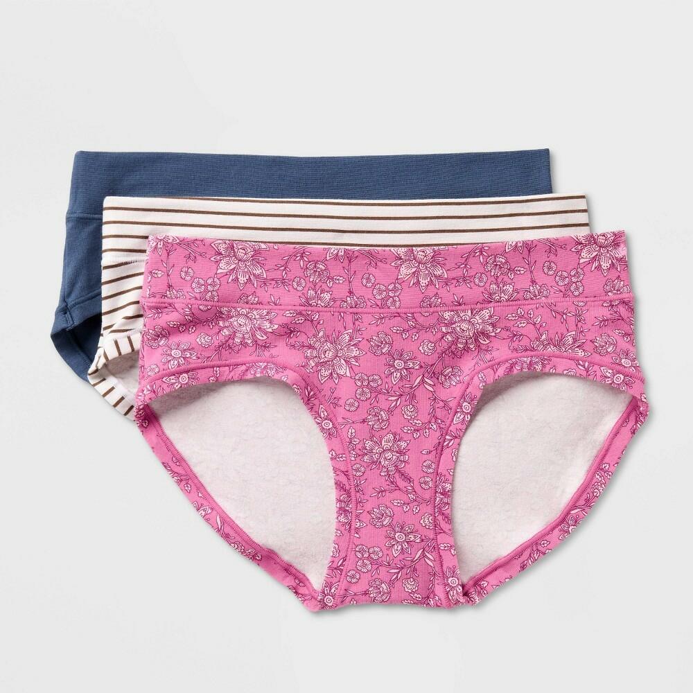 Women's 3pk Cotton Stretch Hipster Underwear - Auden™ Rose/White/Blue S