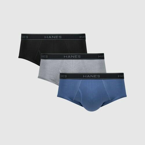 Hanes Premium Men's Cotton Stretch Briefs - Gray/Black L