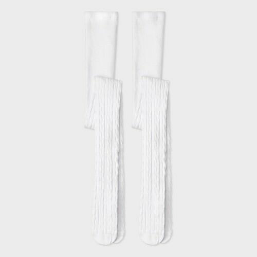 Girls' 2pk Cotton Tights - Cat & Jack™ White L: High Waisted Knit Hosiery, Abstract Pattern