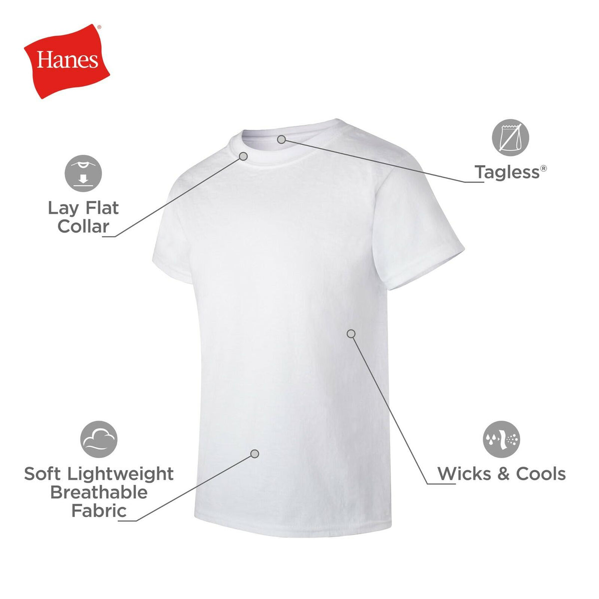 Hanes Boys' Crew Neck T-Shirts 5pk - White - S