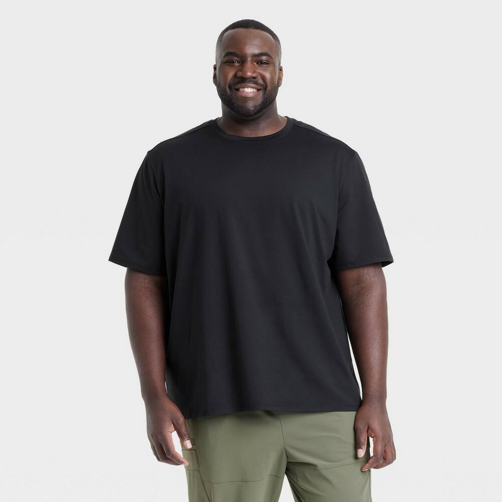 Men's Relaxed Fit Soft Stretch T-Shirt - All In Motion™ Black L: UPF 50+, Jersey, Crew Neck