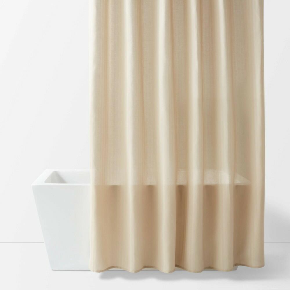 72"x84" Extra Long Herringbone Fabric Shower Curtain Tan - Room Essentials™