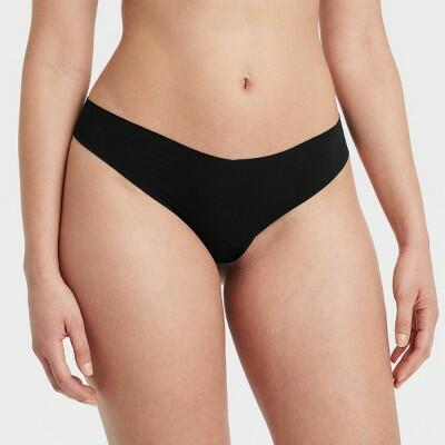 Women's Invisible Edge Cotton Thong Underwear - Auden™ Black Seamless