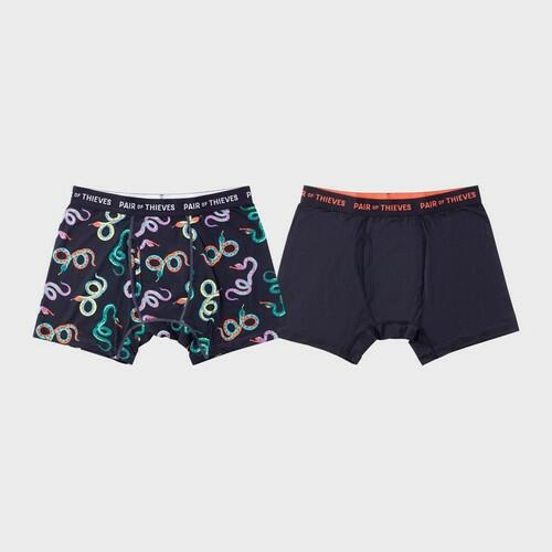 Pair of Thieves Men's Snake Print Super Fit Boxer Briefs 2pk - Navy Blue/Black M