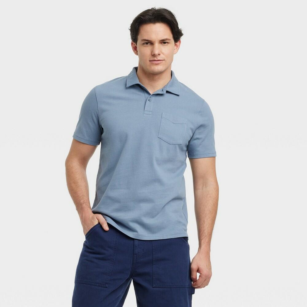 Men's Vintage Polo Shirt - Goodfellow & Co™ Blue XL: 100% Cotton, Midweight Jersey, Standard Fit, Shrink-Resistant