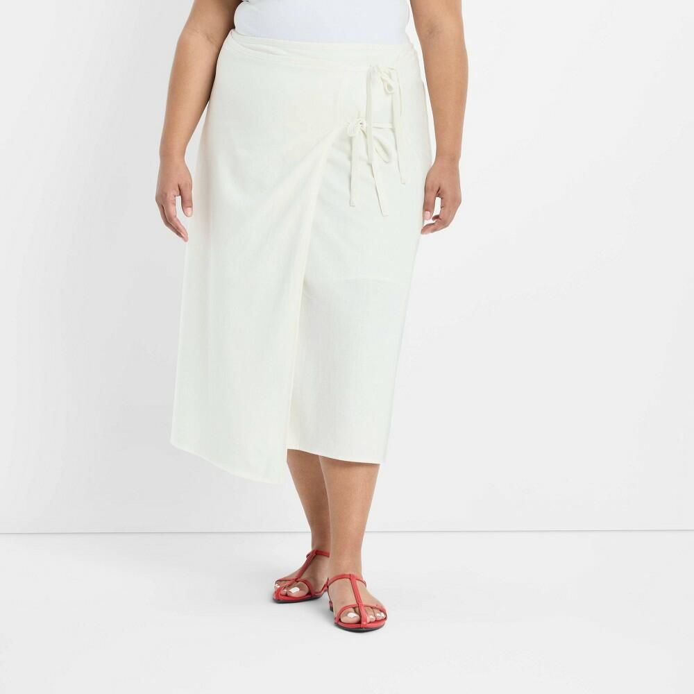 Women's Mid-Rise Linen Midi Wrap Skirt - Future Collective White XXL