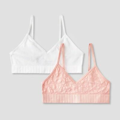 Girls' 2pk Seamless Bra - Cat & Jack™ Pink/White XL: Wireless Bralette