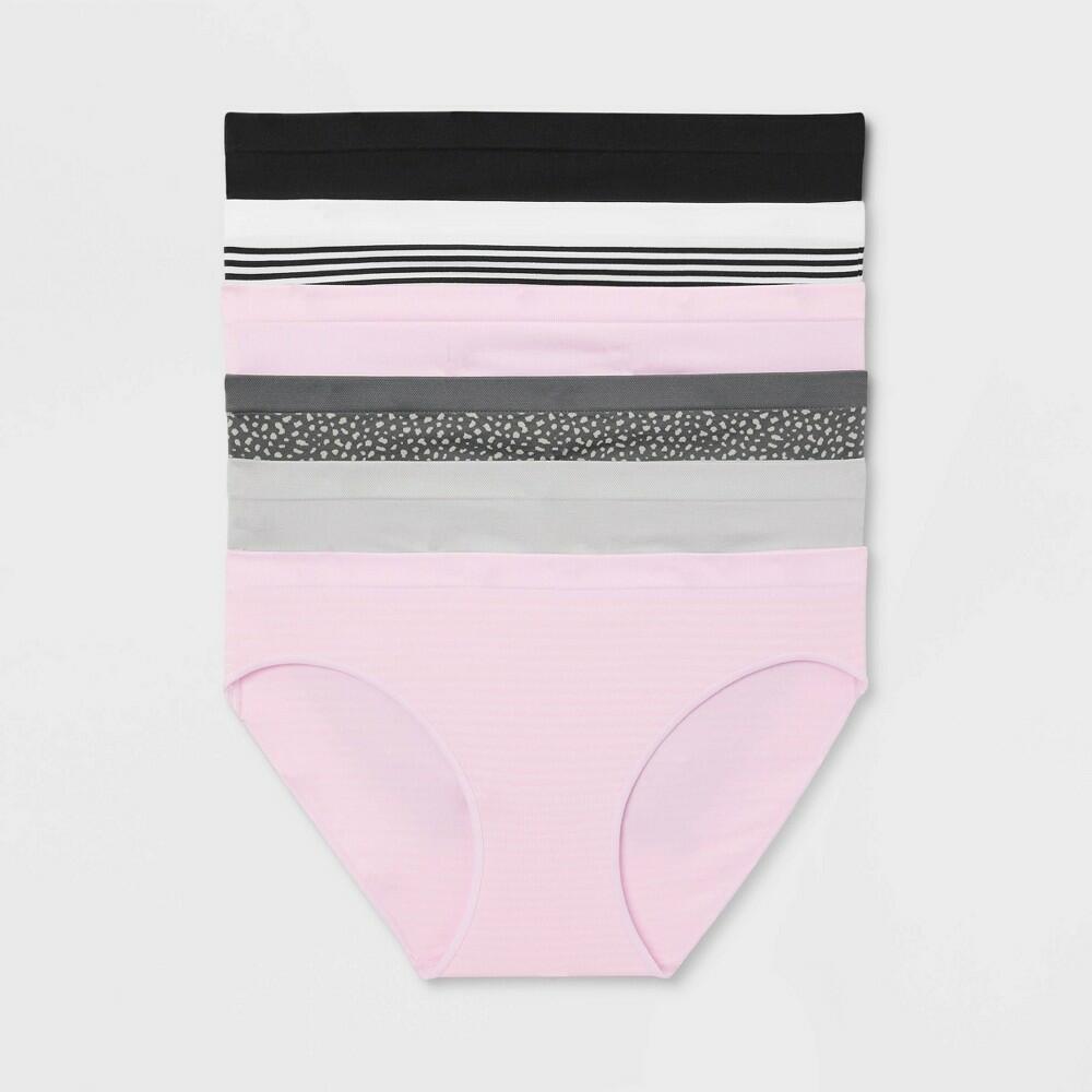 Women's 6pk Seamless Bikini Underwear - Auden™ Assorted Color XL: Solid & Stripe Knit, Pull-On, Lightweight